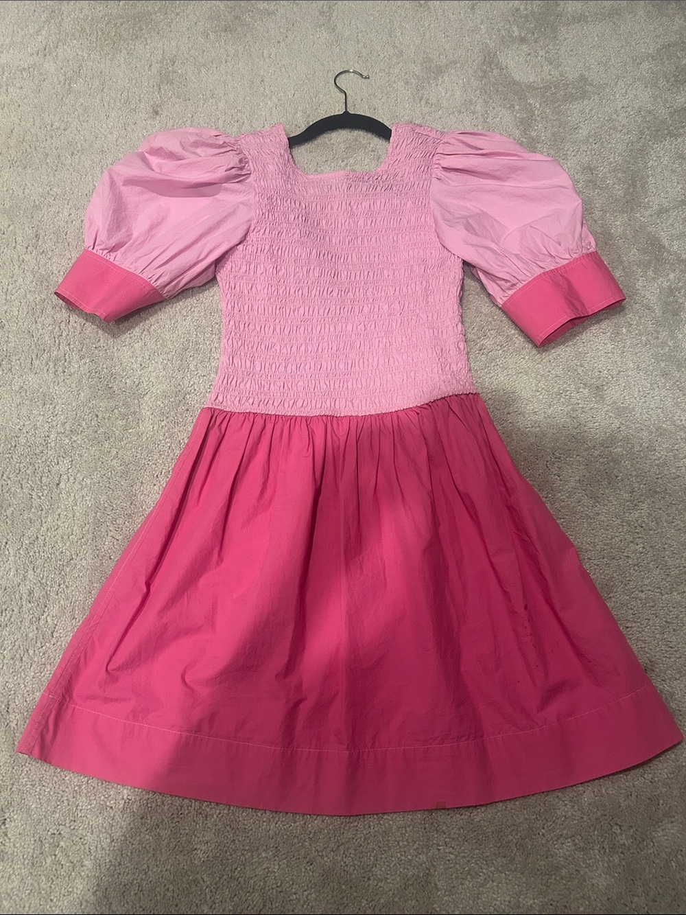 GANNI pike shirred mini dress by Pink Puff-sleeve